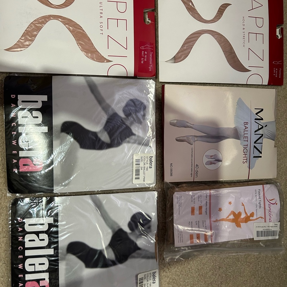 Set of six pairs of dancers tights.
